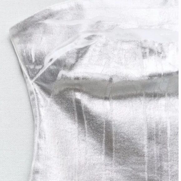 NWT Blogger Favorite Zara Silver Metallic Shiny Strapless Denim Dress - Picture 6 of 9